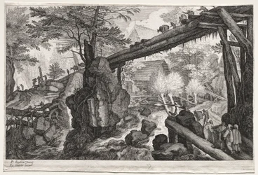 Acht Boheemse Landschappen: Landschap met Houten Brug over Waterval