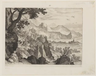 Berglandschap met de rest op de vlucht naar Egypte