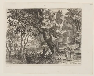 Rivierlandschap met De verzoeking van Christus