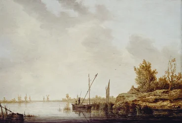Een rivierlandschap met verre windmolens, ca. 1640-42