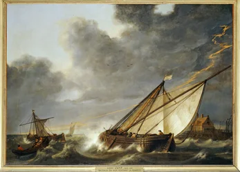Boot op de monding van het Hollands Diep, gevangen in een storm ...