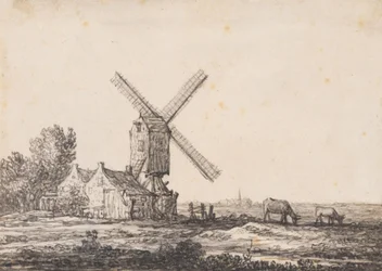 Een landschap met een molen