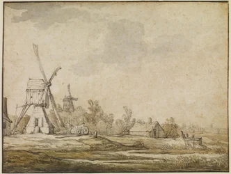 Een landschap met molens