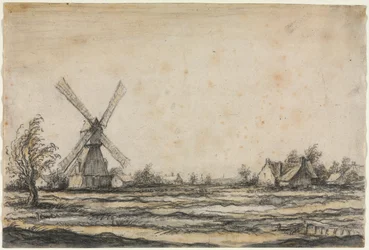 Landschap met een Windmolen bij een Boerderij