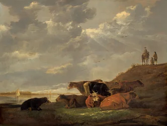 Rivierlandschap met koeien, 1645-1650