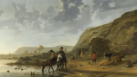 Rivierlandschap met ruiters, 1653-7