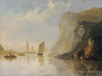 Rivierlandschap met boten