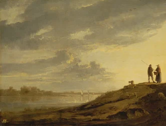 Zonsondergang boven een rivier, 1650s