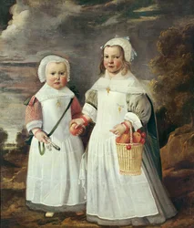 Twee jonge meisjes in een landschap