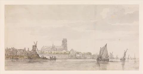 Gezicht op de Groote Kerk in Dordrecht vanaf de Maas
