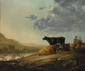 Jonge herders met koeien