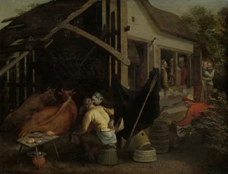 Vrijende paren in een plattelandsherberg, ca. 1570-1590 (olieverf op paneel)