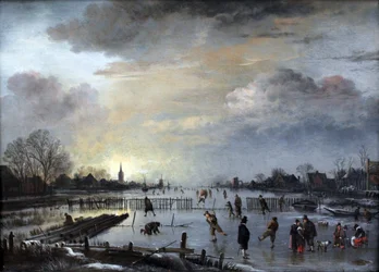 Winterlandschap met schaatsers
