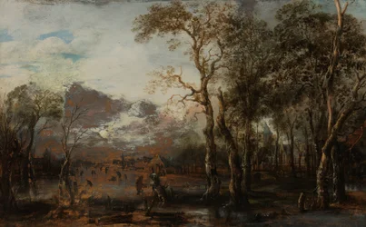 Boslandschap met jager/Winterlandschap