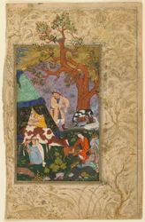 Folio uit Divan (verzamelde gedichten) door Awhadi; Een kampement