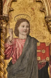 Kroning van de Maagd en Heiligen, Polyptiek op gouden achtergrond (detail)