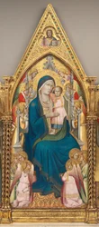 Madonna en Kind op de Troon met Twaalf Engelen, en met de Zegenende Christus (middenpaneel)