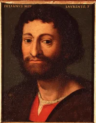 Portret van Julien de Medicis (1478-1516) (Giuliano de Medici) Hertog van Nemours. Schilderij door Allori Angelo di Cosimo, bekend als Bronzino (1503-1572) - 16e eeuw. Paleis Medici-Riccardi, Florence