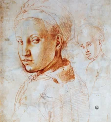 Hoofd van een jonge vrouw, Door Agnolo Bronzino (1503-1572), Tekening, Italië