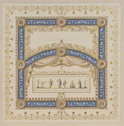 Plafondontwerpen in de Antieke Stijl, met Centrale Scènes van de Goden in Friezen