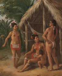 Een Caribisch Gezin van de Benedenwindse Eilanden buiten een Hut