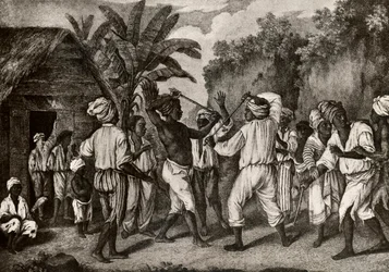 Knuppelgevecht tussen Zwarte Engelsen en Fransen op het eiland Dominica, Santo Domingo