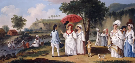 Mulattovrouwen aan de oevers van de rivier Roseau, Dominica