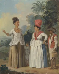 West-Indische vrouwen van kleur, met een kind en zwarte bediende, ca. 1780