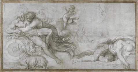 Cephalus meegenomen door Aurora in haar Wagen Carton voor een fresco in de Galerij van het Palazzo Farnese, Rome, ca. 1599