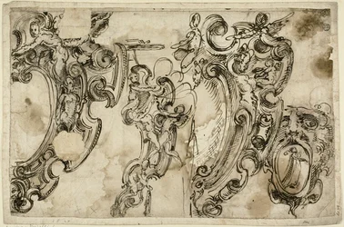 Schetsen van decoratieve motieven (recto); Schets van decoratief motief (verso)