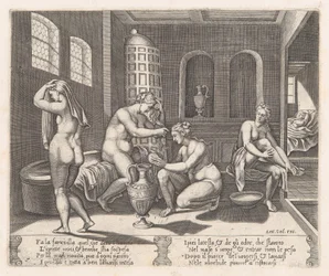 Psyche bediend in haar bad, uit het verhaal van Cupido en Psyche zoals verteld door Apuleius, 1530-1560