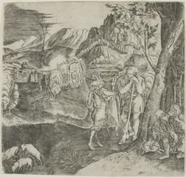 Herders en sater in een landschap