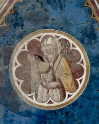 Een bisschop heilige, detail van de vierde overspanning van het plafond (fresco)
