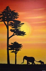 Zonsondergang bij de olifantenfamilie