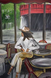 Een scène in een café op een regenachtige dag