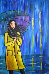 Vrouw op een regenachtige dag