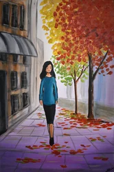 Herfstwandeling van een vrouw
