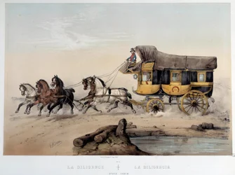 De diligence. Lithografie door Albert Adam (1870) Parijs, Musee Carnavalet