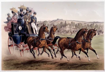 Postkoets, de terugkeer van races Prent door Albert Adam (1833-?) 19e eeuw Parijs, Musee Carnavalet