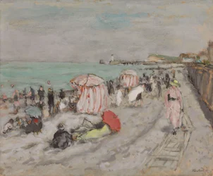 Op het strand (olieverf op papier op karton)