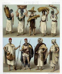 Kostuums van Algerije en Tunesië. Illustratie in 