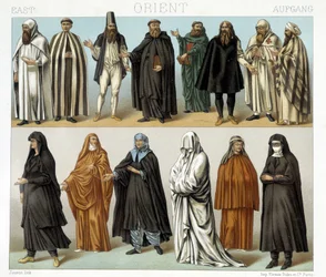 Kostuums van monniken en religieuzen in het Midden-Oosten in de 19e eeuw. Illustratie in 