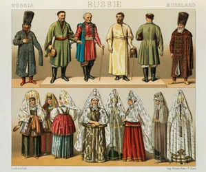Historische kleding van het Russische volk, Illustratie uit The Complete Costume History door Racinet Auguste