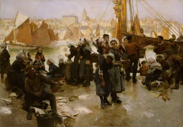 Het vertrek van de vissersvloot, Boulogne, 1891