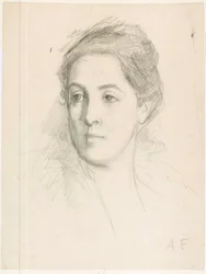 Portret van het hoofd van de vrouw van de kunstenaar, studie voor een schilderij