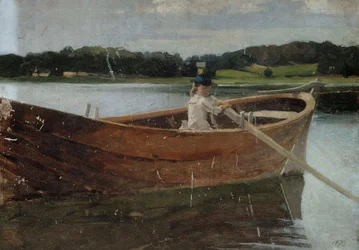 De zus van de kunstenaar, Berta, in een roeiboot, studie