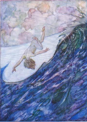 Hij gaf drie schepen uit het water, een meter hoog, en over de kop, uit The Water Babies uitgegeven door Humphrey Milford Oxford University Press, ca. 1930