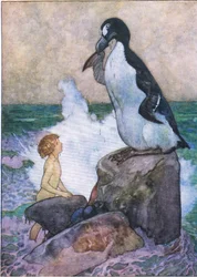De arme oude Garfowl begon tranen van pure olie te huilen, uit The Water Babies uitgegeven door Humphrey Milford Oxford University Press, ca. 1930