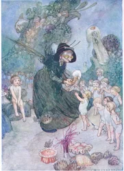Tom keek toe hoe al deze zoete dingen werden weggegeven totdat zijn mond waterde, uit The Water Babies uitgegeven door Humphrey Milford Oxford University Press, ca. 1930