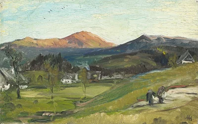 Albert Hertel - Uitzicht over Krummhübel naar de Schneekoppe, 1862
